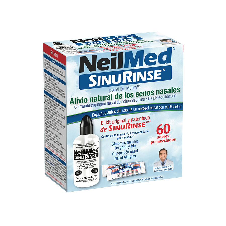 SinuAir - Solución de sal de enjuague sinusal - Polvo salino para sistema  SinuPulse, Neti Pot Flush, botella exprimible de lavado nasal y riego de