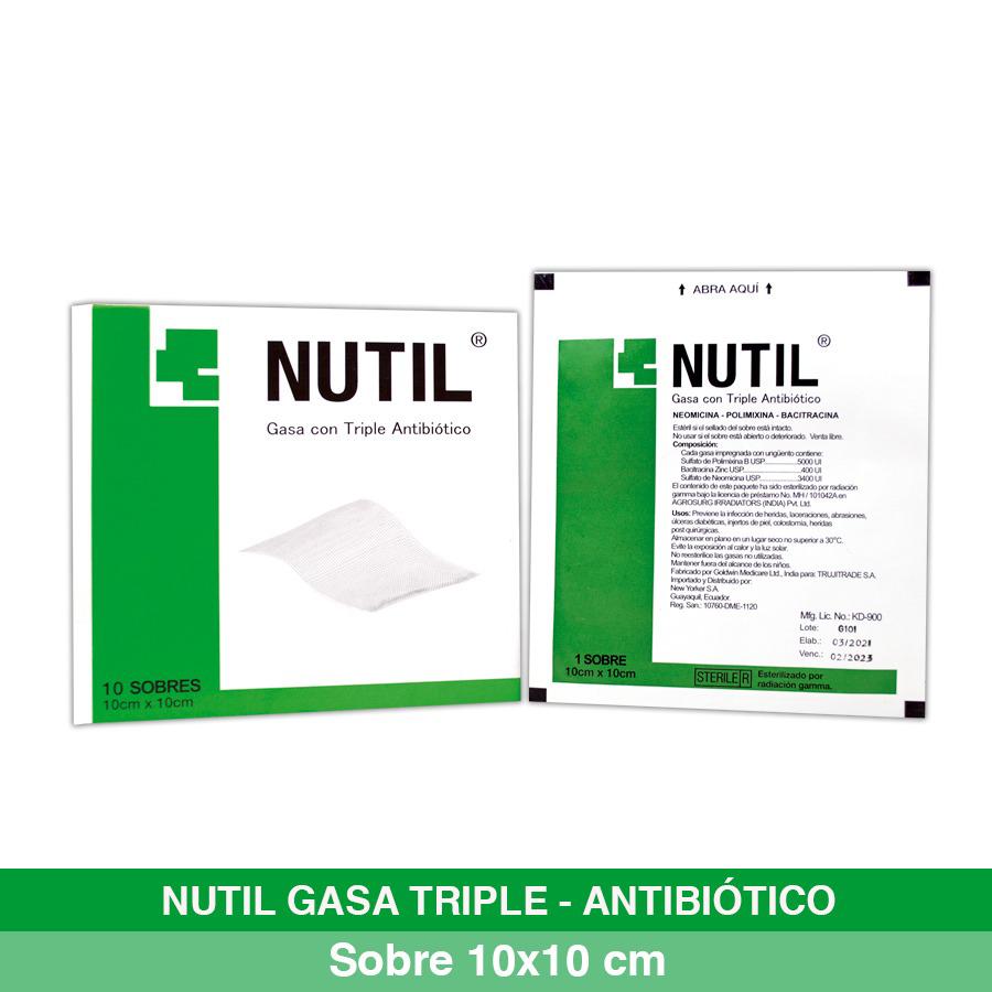 Imagen de Nutil gasa parafinada con triple antibiótico  10 x 10 cm