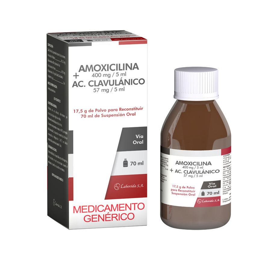 Imagen de Amoxicilina+acido clavulanico 400/57mg labovida suspensión